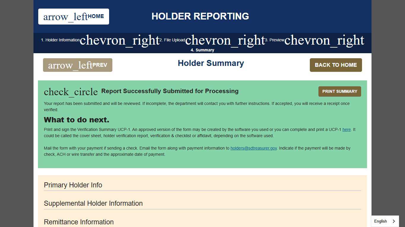 Holder Summary Page