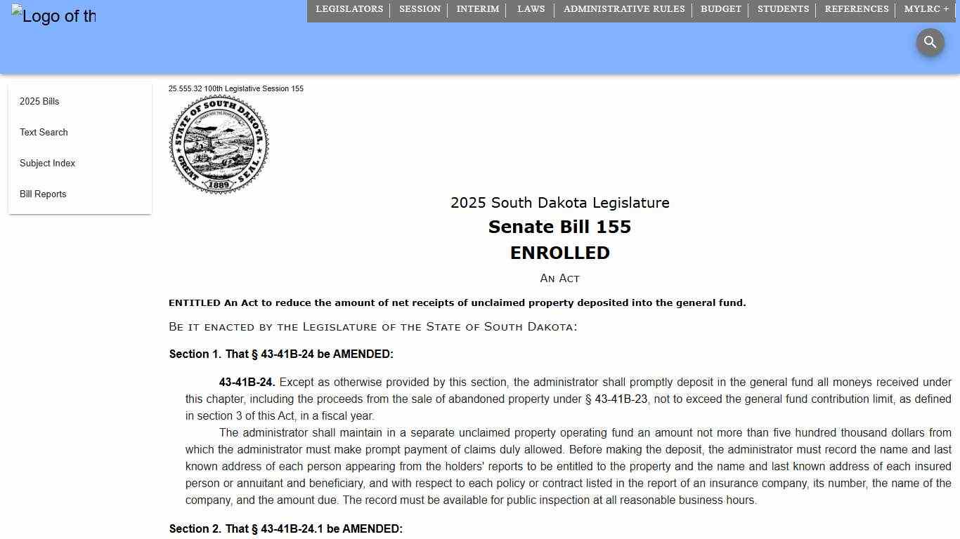 2025 Senate Bill 155 South Dakota Legislature