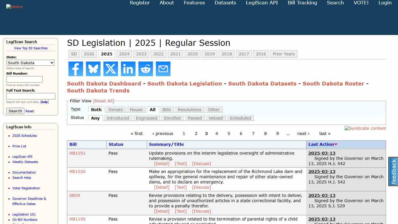 SD Legislation 2025 Regular Session LegiScan